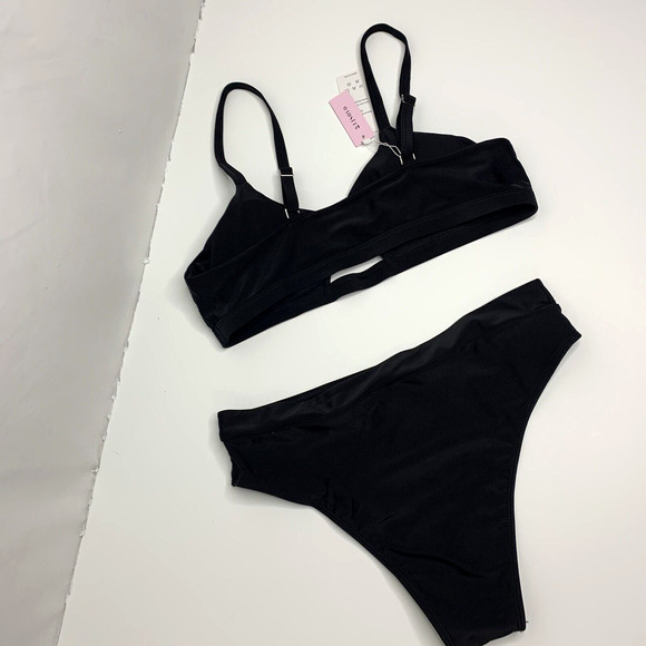 Elsoyo Womens High Waist Bikini Set Size Large Black High Cut Padded - Picture 8 of 13